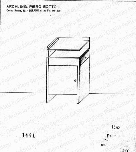 Comodino, scala 1:10, prot. 1441, s.d. Matita su lucido, cm 19,0x16,5. 
