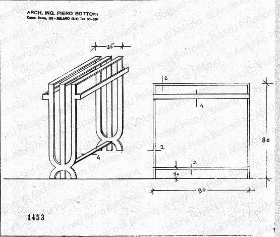 Porta asciugamani, scala 1:10, prot. 1453, s.d. Matita su lucido, cm 22,2x27,8. 