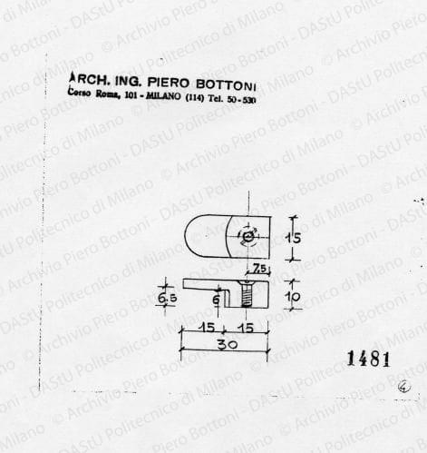 Particolare ferramenta mobile, scala 1:1, prot. 1481, s.d. Matita su lucido, cm 12,2x13,4.