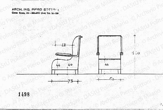Poltrona, scala 1:20, prot. 1498, s.d. Matita su lucido, cm 15,6x26,5. 
