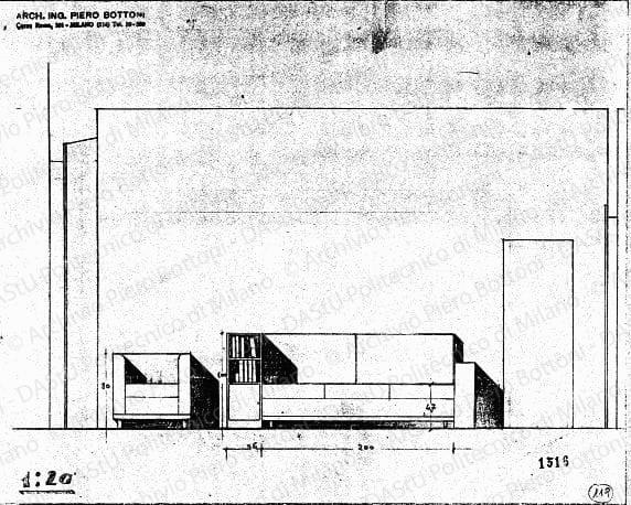 Poltrona e divano, scala 1:20, prot. 1516, s.d. Matita su lucido, cm 26,3x32,6. 