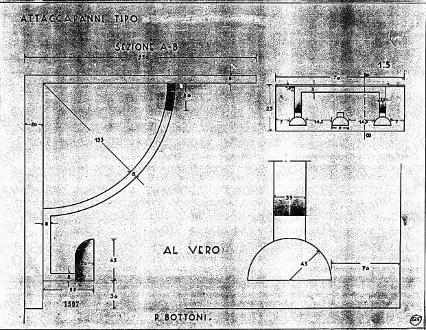 Attaccapanni tipo, scala 1:1, 1:5, prot. 1597, s.d. China e matita su lucido, cm 35,0x46,2.