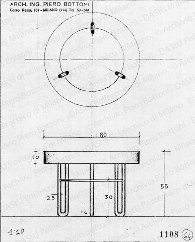 Tavolino, scala 1:10, prot. 1108, s.d. Matita su lucido, cm 21,8x17,6. 