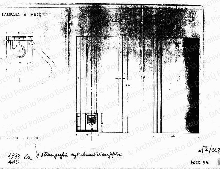 Lampada a muro, scala 1:1, s.d. Matita su lucido, cm 51,0x70,3. 