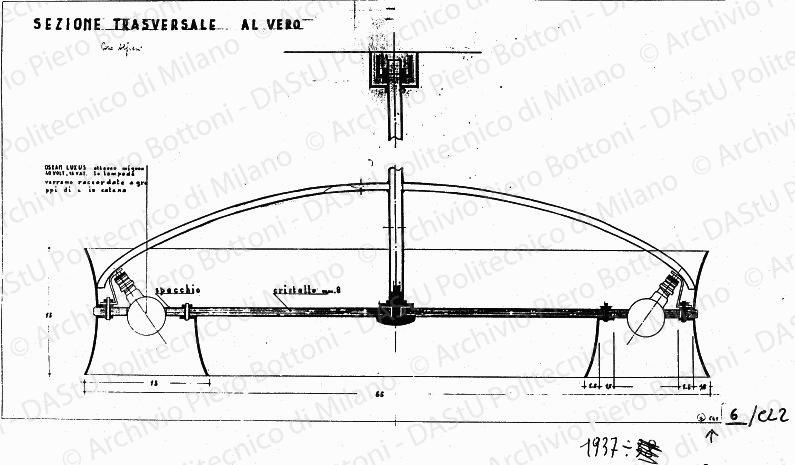 Lampadario, sezione trasversale, scala 1:1, s.d. China su lucido, cm 44,2x75,2. 