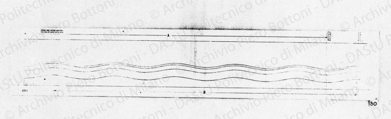 Particolare di decorazione dei vetri per plafoniera, scala 1:1, prot. 1375, s.d. Matita e matita gialla su lucido, cm 20,2x107,7. 