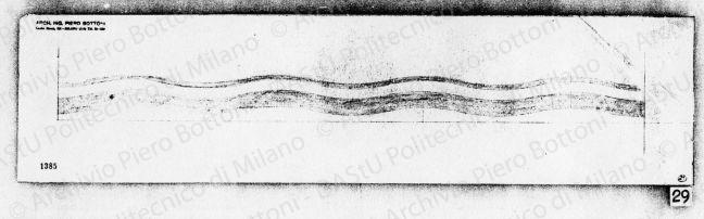Particolare di decorazione dei vetri per plafoniera, scala 1:1, prot. 1385, s.d. Matita su lucido, cm 16,1x64,4. 