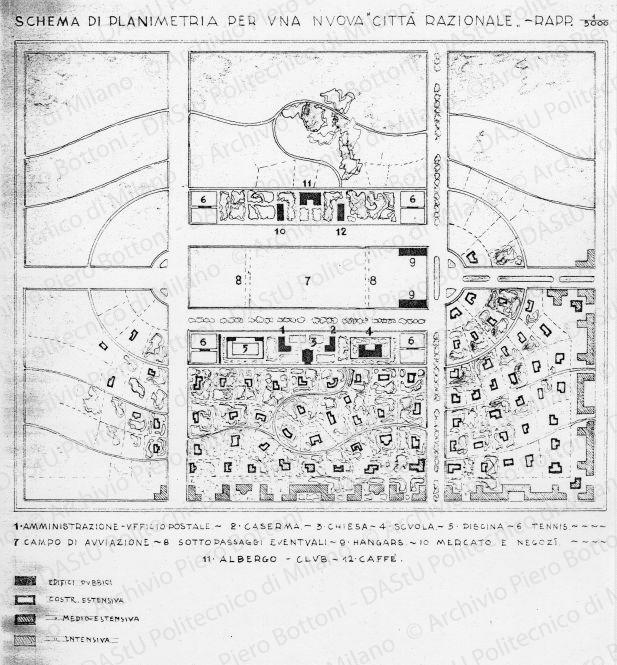 Schema di planimetria per una nuova "Città razionale", planimetria, scala 1:5000, s.d. Eliografia su carta, cm 27,5x21,5.