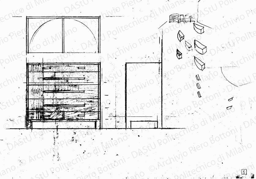 Studio e schizzi cassettiera, scala 1:10, s.d. Matita su carta, cm 31,6 x 43,0.