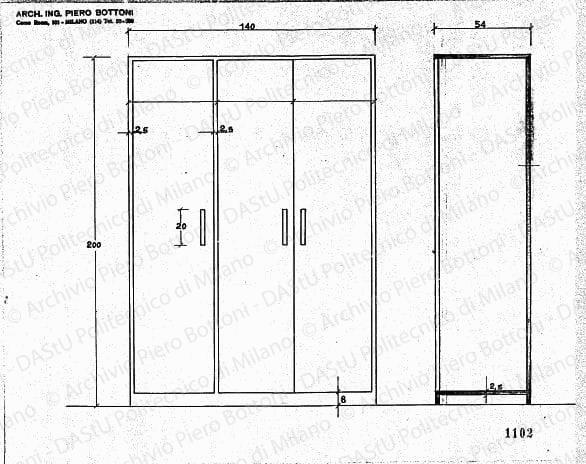 Armadio, scala 1:10, prot. 1102, s.d. China e matita su lucido, cm 23,3x35,6. 