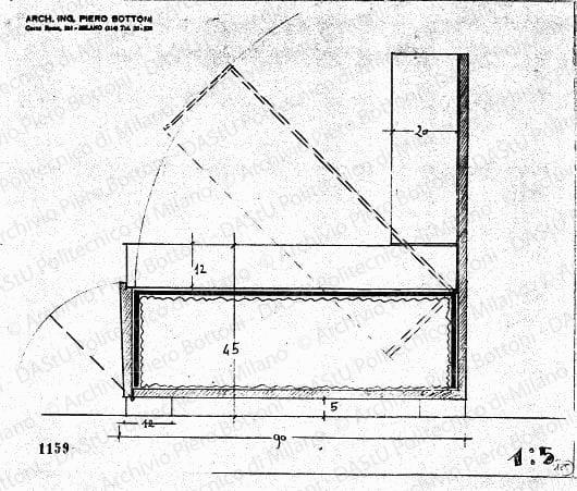 Poltrona letto, scala 1:5, prot. 1159, s.d. Matita su lucido, cm 25,0x30,2. 