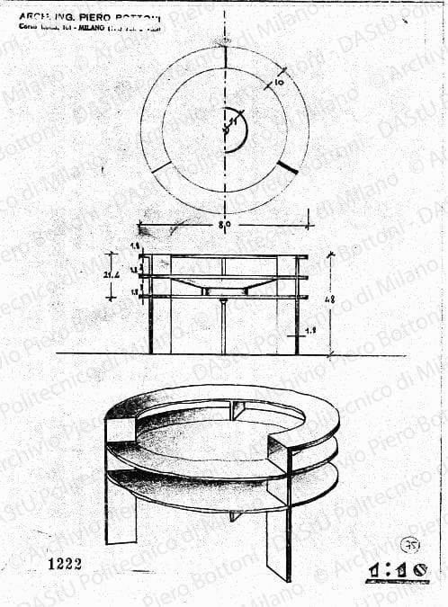 Tavolino luminoso, scala 1:10, prot. 1222, s.d. Matita su lucido, cm 28,0x21,0. 