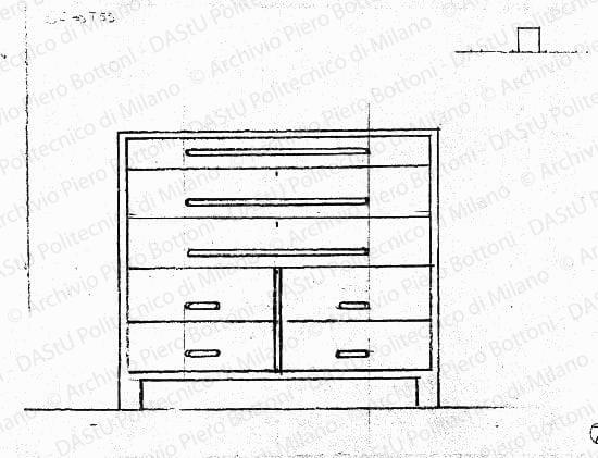 Cassettiera, scala 1:10, s.d. Matita su lucido, cm 17,5x24,5. 