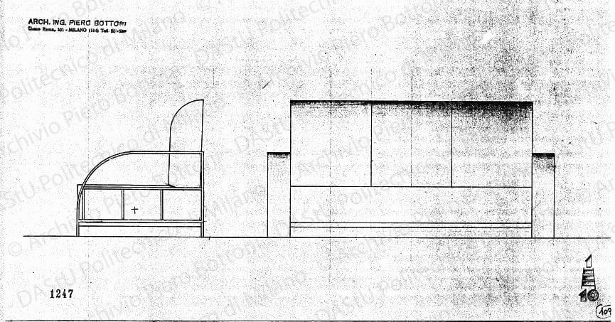 Divano, scala 1:10, prot. 1247, s.d. Matita su lucido, cm 21,8x42,0. 
