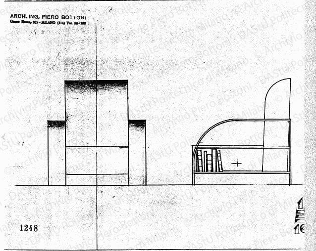 Poltrona libreria a sdraio, scala 1:10, prot. 1248, s.d. Matita su lucido, cm 21,7x28,9. 