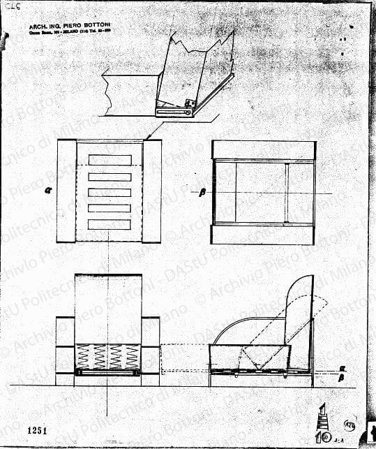 Poltrona letto, scala 1:10, prot. 1251, s.d. Matita su lucido, cm 36,7x30,0. 