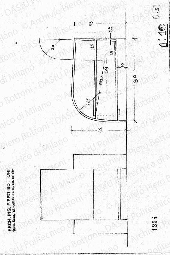 Poltrona, scala 1:10, prot. 1254, s.d. Matita su lucido, cm 19,2x27,5. 