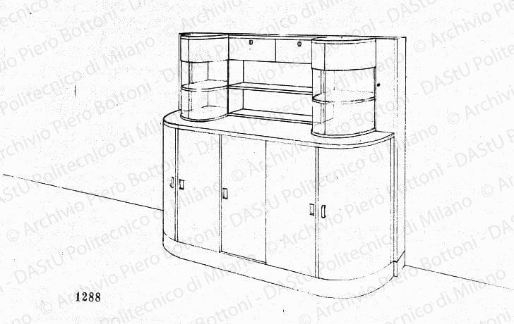 Credenza, assonometria, prot. 1288, s.d. Matita su lucido, cm 21,5x35,5. 