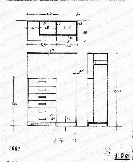 Armadietto, scala 1:20, prot. 1667, s.d. Matita su lucido, cm 22,0x17,3. 