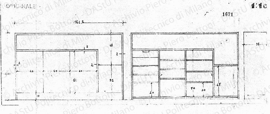 Mobile, scala 1:10, prot. 1671, s.d. Matita su lucido, cm 15,7x40,4. 