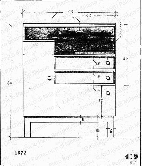 Mobile, scala 1:5, prot. 1672, s.d. Matita su lucido, cm 23,5x19,8. 