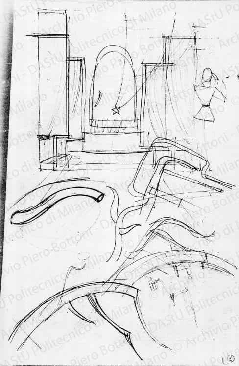 Schizzo mostra filo elastico, s.d. Matita su carta, cm 32,1x29,0. 