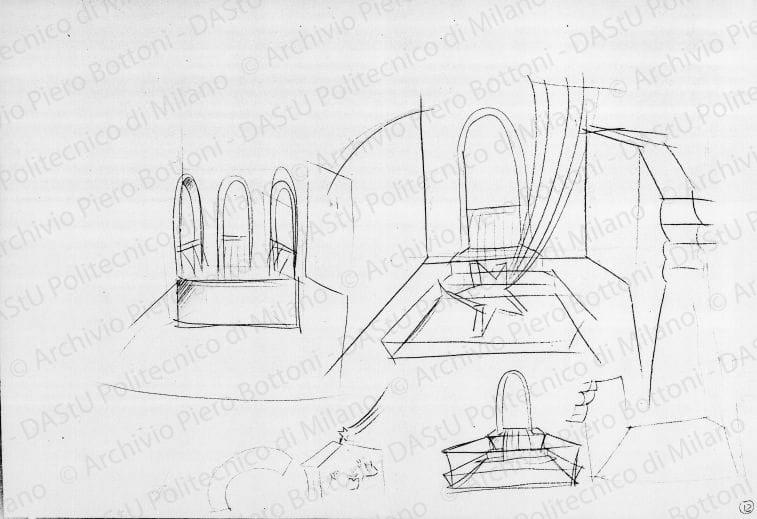 Schizzo mostra filo elastico, s.d. Matita su carta, cm 30,2x43,6. 