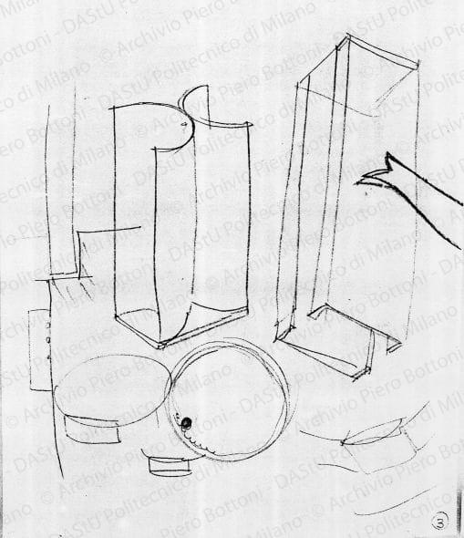 Schizzi mostra filo elastico, s.d. Matita su lucido, cm 19,9x14,6. 