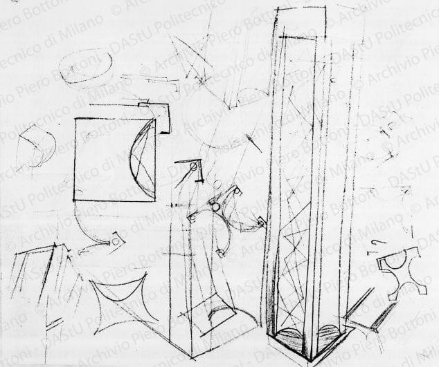 Schizzi mostra filo elastico, s.d. Matita su lucido, cm 22,0x16,1. 