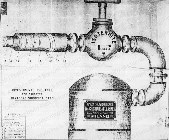 Rivestimento isolante per condotte di vapore surriscaldato, particolare, s.d. Eliografia su carta, cm43,2x49,7. 