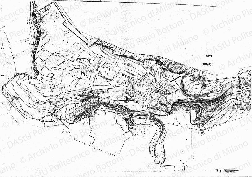 Rilievo orografico, area mura tra la ex Batteria della Concezione e la ex Batteria degli Angeli, scala 1:1000, s.d. Eliografia su carta, cm 78,2x125,6. 