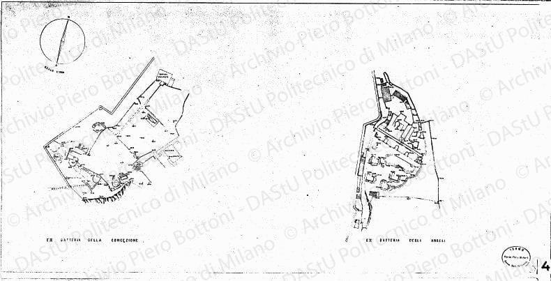 Planimetria, ex Batteria della Concezione e ex Batteria degli Angeli, scala 1:1000, s.d. Eliografia su carta, cm 43,5x83,5. 