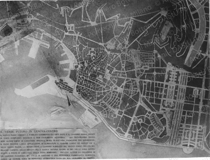 Riproduzione della tavola planimetrica ?Il verde futuro in Genova-centro?. Positivo, bianco e nero, 158x208 mm,  album giallo n.5, pag.17.