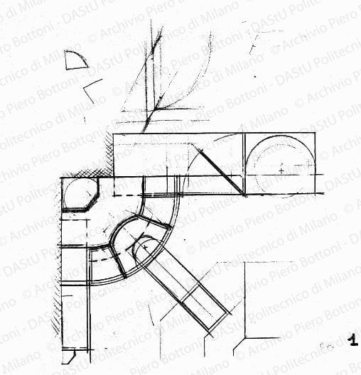 Studio del lavatoio stoviglie, pianta, scala 1:10, s.d. Matita su lucido, cm 35,7x30,6.
