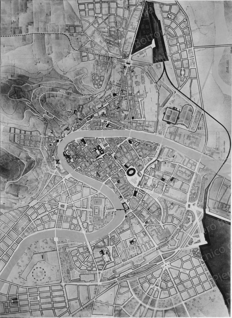 Riproduzione della planimetria di piano della città. Positivo, bianco e nero, 270x198 mm, album giallo n.5, pag.40.