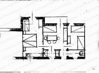 Pianta di alloggio, scala 1:100, s.d. Matita su lucido, cm 11,0x14,3. 