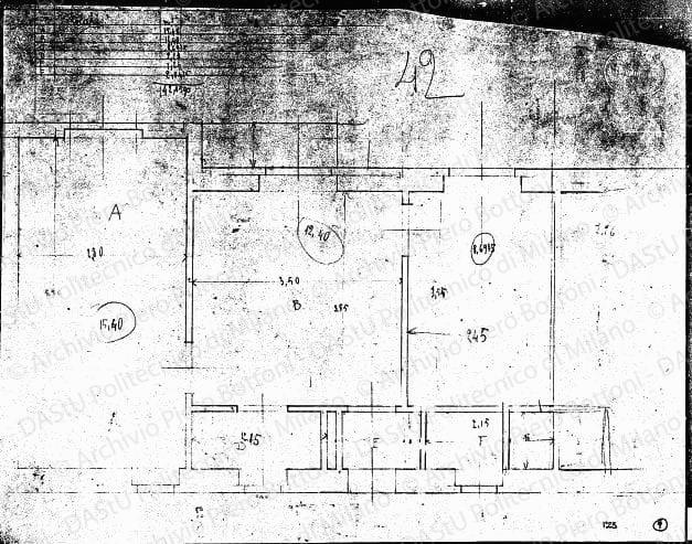 Pianta di alloggio, scala 1:25, s.d. Matita su carta, cm 35,7x46,0. Sul verso: particolare a matita. 