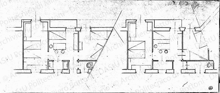Piante di alloggi, scala 1:50, s.d. Matita su carta, cm 21,7x51,8. 