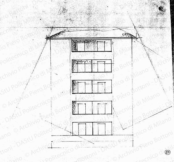 Studio di prospetto, scala 1:100, s.d. Matita su lucido, cm 27,0x29,9. 