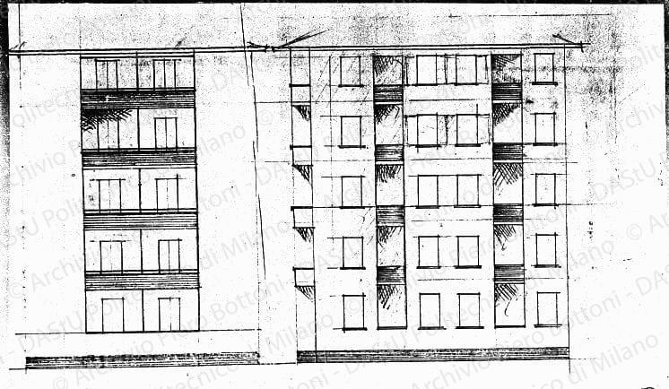 Studio di prospetti, scala 1:100, s.d. Matita su lucido, cm 24,0x39,1. 