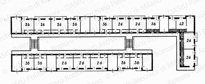 Pianta del fabbricato tipo, scala 1:100, s.d. China su lucido, cm 28,3x76,0. 