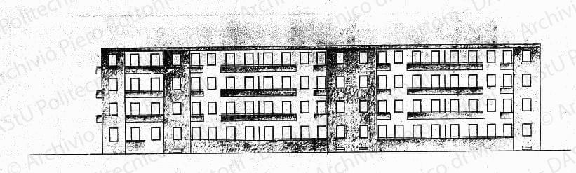 Prospetto del fabbricato tipo, scala 1:100, s.d. Matita su lucido, cm 25,8x82,7. 