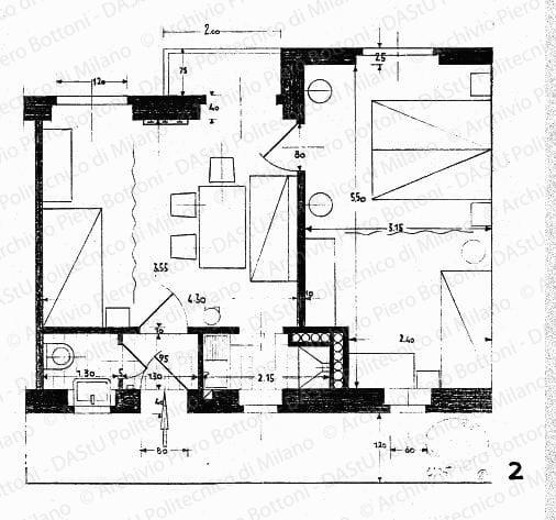 Pianta di alloggio tipo, scala 1:25, s.d. Matita su lucido, cm 32,0x34,6. 