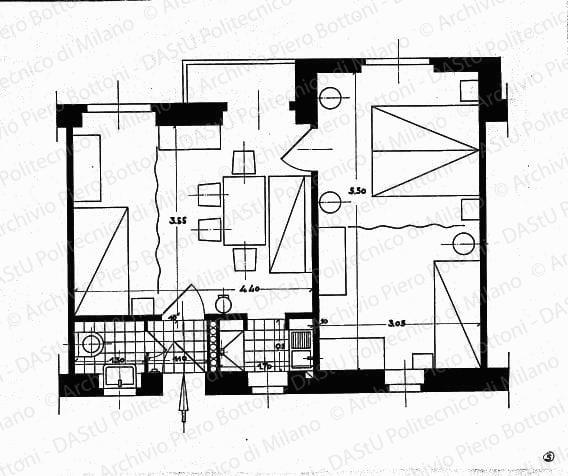 Pianta di alloggio tipo, scala 1:25, s.d. China su carta, cm 34,8x46,9. 
