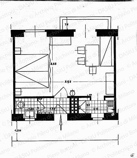 Pianta di alloggio tipo, scala 1:25, s.d. China su carta, cm 37,4x47,8. 