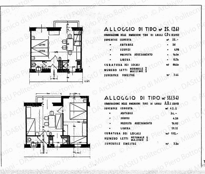 Dis. 5, alloggi tipo, piante, scala 1:25, s.d. China su lucido, cm 96,5x96,5. 