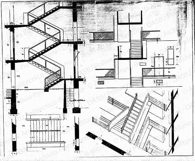 Dis. 14, dettaglio scala tipo, scala 1:20, s.d. Eliografia su carta, cm 97,2x99,3. 