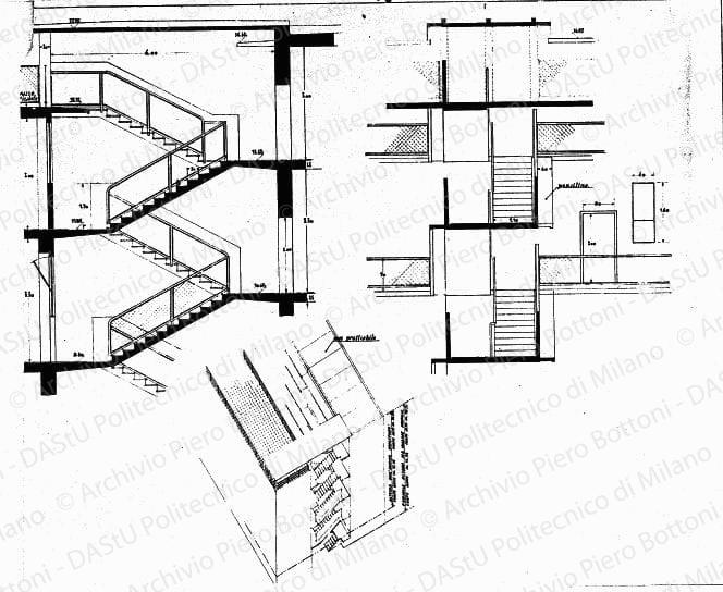 Dis. 15, dettaglio scala tipo, scala 1:20, s.d. Eliografia su carta, cm 98,5x94,2. 
