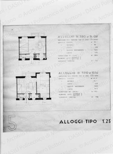 Riproduzione di "TAV. 5. Alloggi tipo scala 1:25", positivo, bianco e nero, mm 173x125. 