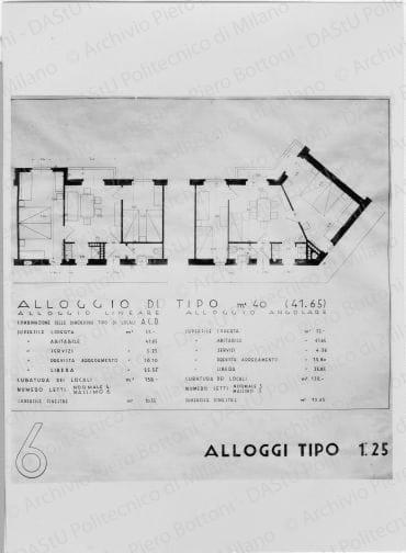 Riproduzione di "TAV. 6. Alloggi tipo scala 1:25", positivo, bianco e nero, mm 170x123. 